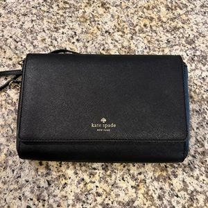 Kate Spade black crossbody with a gold/leather strap